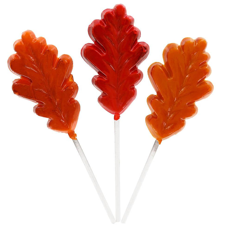 Autumn Oak Tree Leaves Hard Candy Lollipops: 24-Piece Box - Candy Warehouse