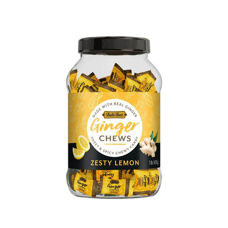 Bali's Best Zesty Lemon Ginger Chews: 1LB Jar - Candy Warehouse
