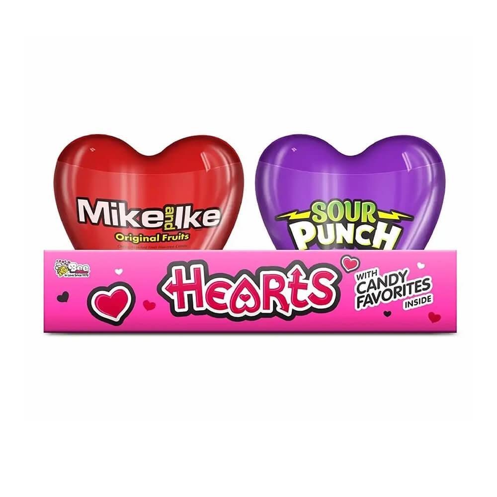 Bee International Valentine Plastic Hearts - Airheads, Mike & Ike, and Sour Punch Twists: 12-Piece Box - Candy Warehouse