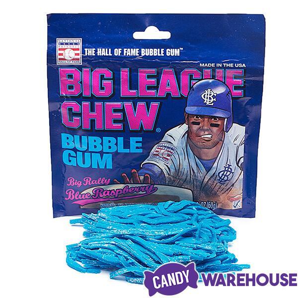 Big League Chew Bubble Gum Packs - Blue Raspberry: 12-Piece Box - Candy Warehouse