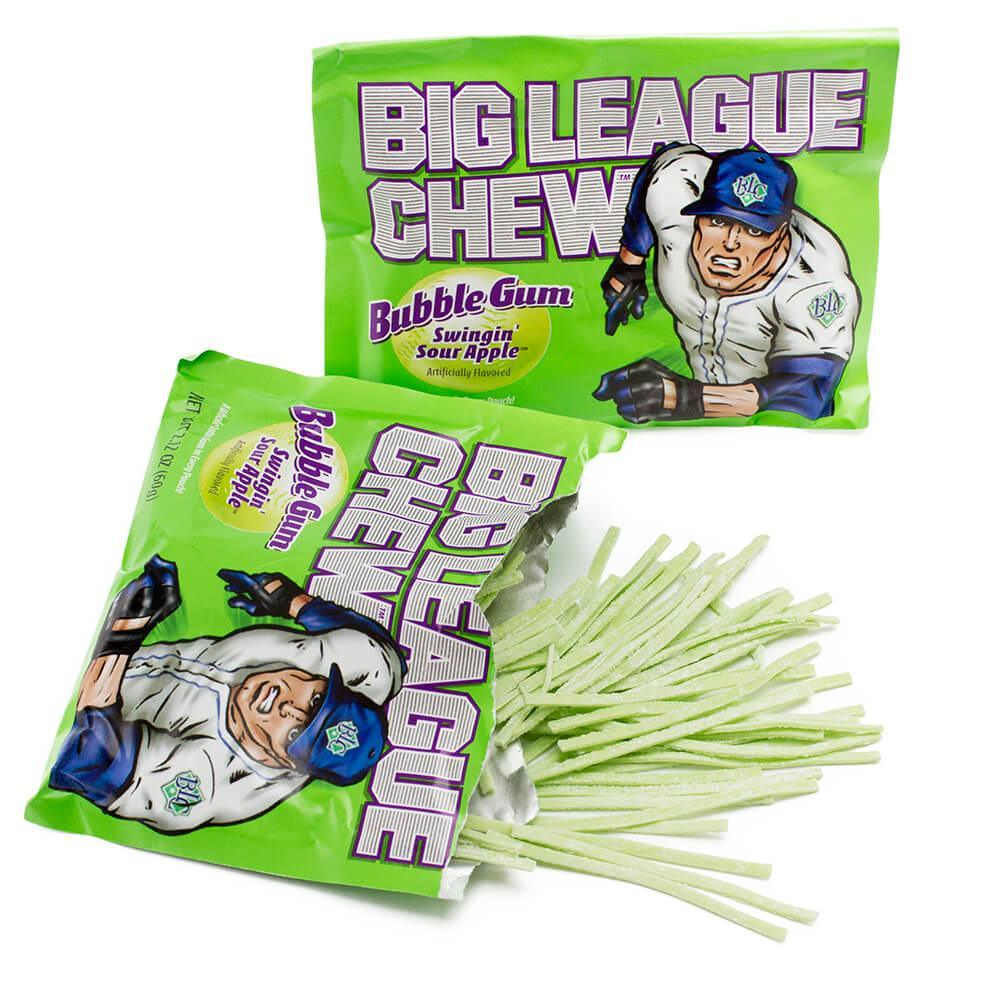 Big League Chew Bubble Gum Packs - Sour Apple: 12-Piece Box - Candy Warehouse