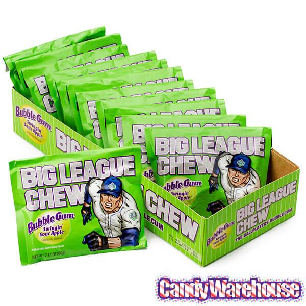 Big League Chew Bubble Gum Packs - Sour Apple: 12-Piece Box - Candy Warehouse