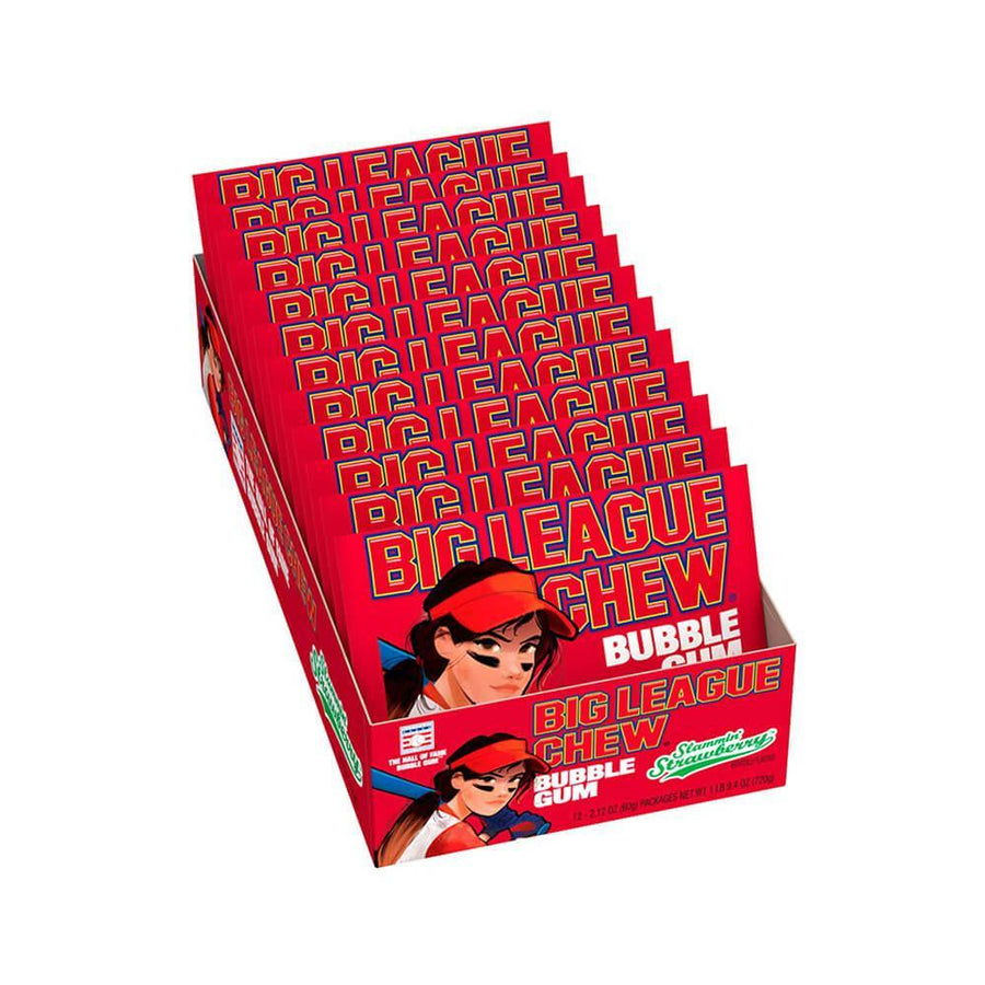 Big League Chew Girl Bubble Gum Packs - Strawberry: 12-Piece Box - Candy Warehouse