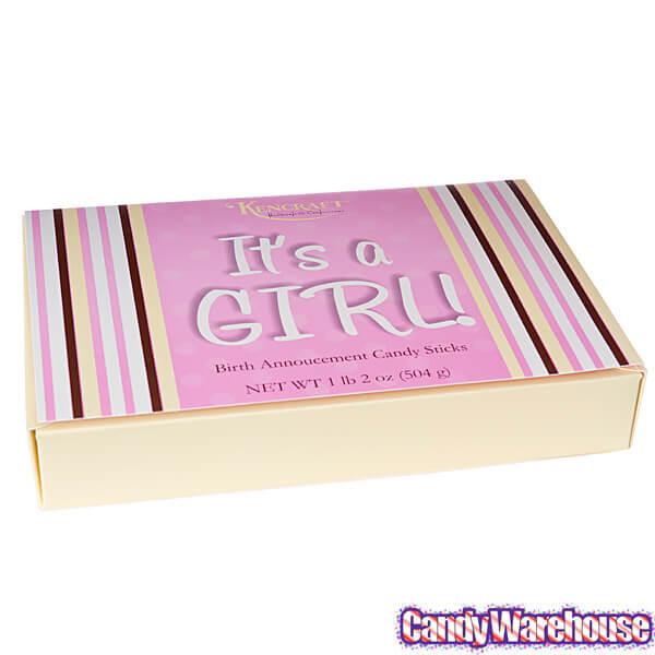 Birth Announcement Candy Sticks - Girl: 24-Piece Box - Candy Warehouse