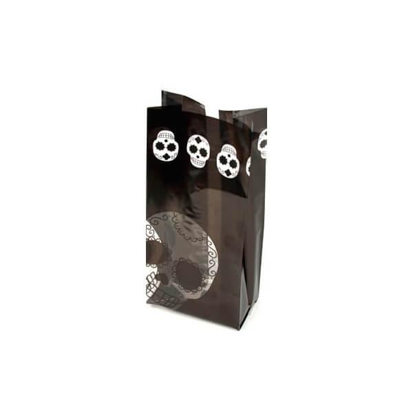Black Cello Candy Bags with Day of the Dead Skulls: 100-Piece Box - Candy Warehouse