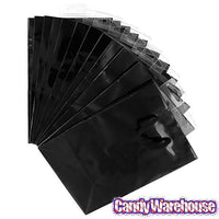 Black Glossy Candy Bags with Handles - Small: 12-Piece Pack - Candy Warehouse