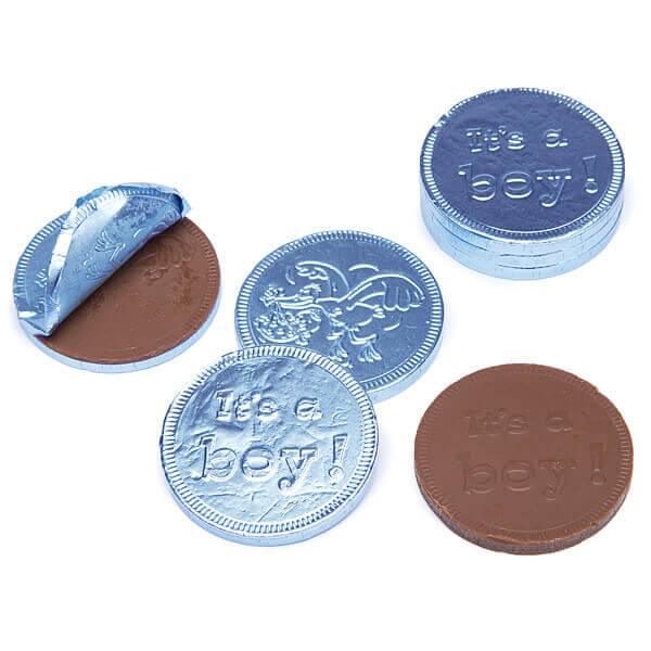Blue Foiled Baby Boy Milk Chocolate Coins: 1LB Bag - Candy Warehouse
