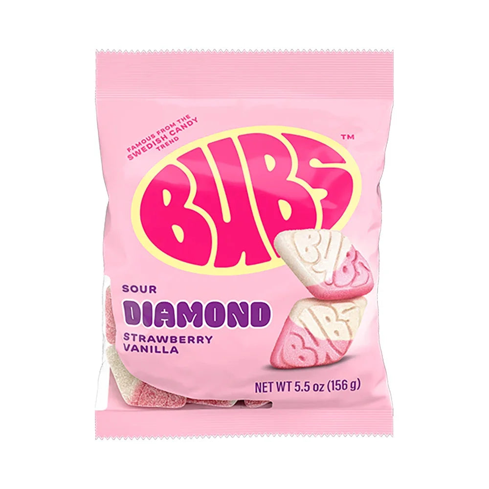 Bubs Godis Sour Diamonds - Strawberry Vanilla Peg Bag: 8-Piece Case