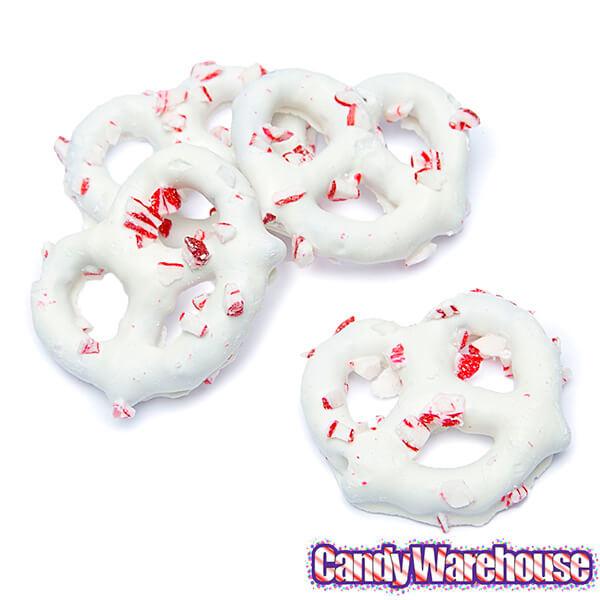 Candy Cane White Chocolate Covered Mini Pretzels: 2LB Bag - Candy Warehouse
