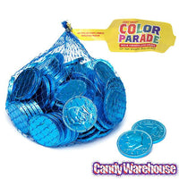 Caribbean Blue Foiled Milk Chocolate Coins: 1LB Bag - Candy Warehouse