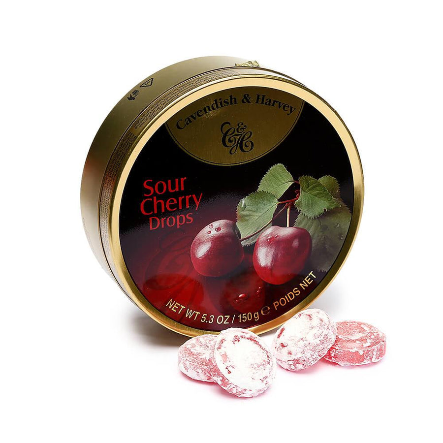 Cavendish & Harvey Hard Candy Drops Tins - Sour Cherry: 12-Piece Box - Candy Warehouse
