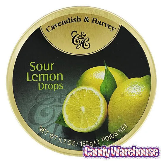 Cavendish & Harvey Hard Candy Drops Tins Sour Lemon 12Piece Box