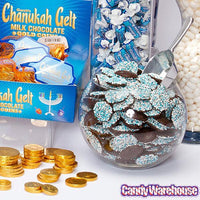 Chanukah Gelt Milk Chocolate Gold Coins in Mesh Bags: 18-Piece Box - Candy Warehouse