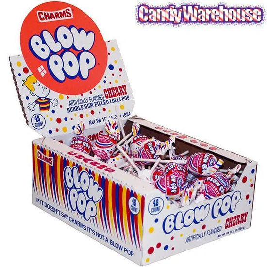 Charms Blow Pops Cherry 48Piece Box Candy Warehouse