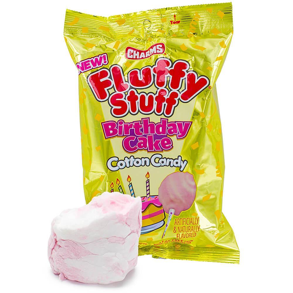 Charms Fluffy Stuff Birthday Cake Cotton Candy Packs: 24-Piece Case - Candy Warehouse