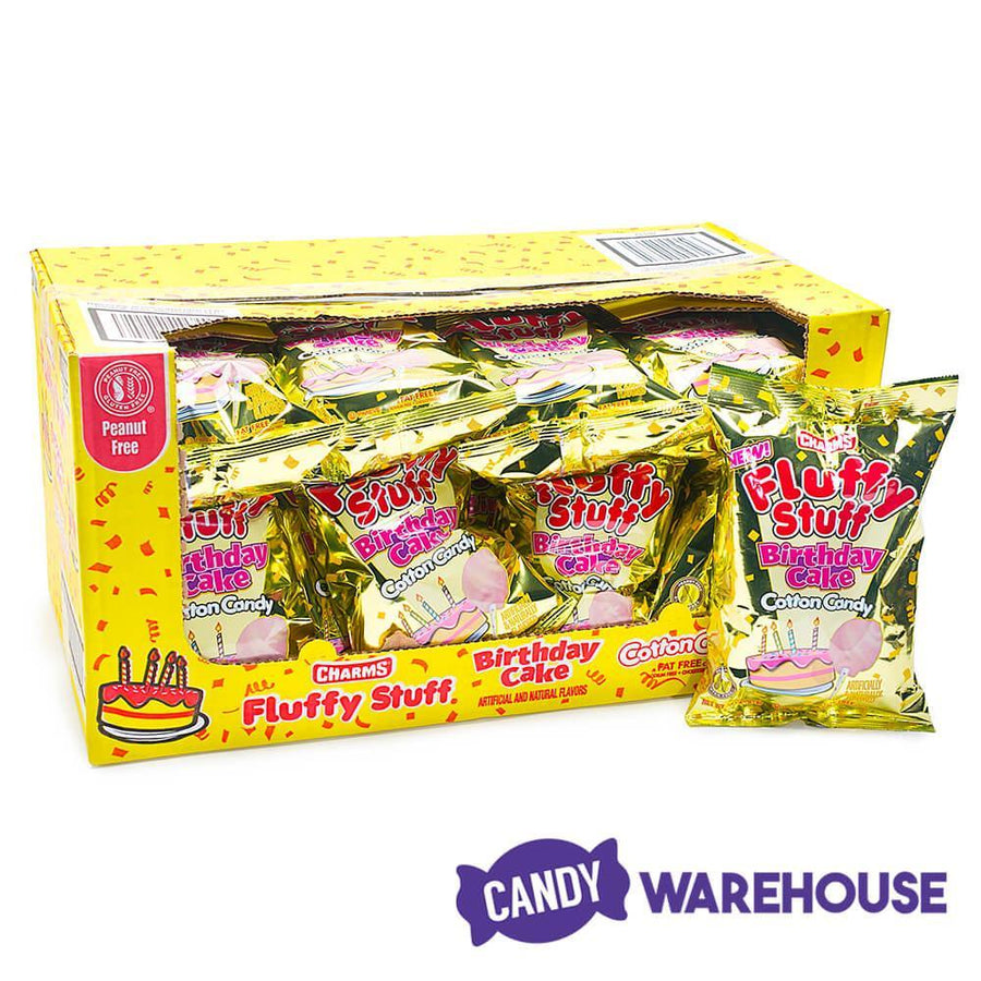 Charms Fluffy Stuff Birthday Cake Cotton Candy Packs: 24-Piece Case - Candy Warehouse