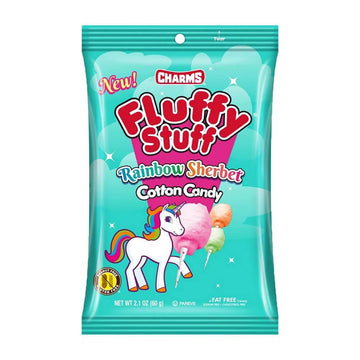 Charms Fluffy Stuff Rainbow Sherbet Cotton Candy Packs: 24-Piece Case - Candy Warehouse