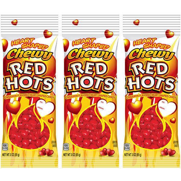 Chewy Red Hots Candy Hearts Snack Packs: 16-Piece Display - Candy Warehouse