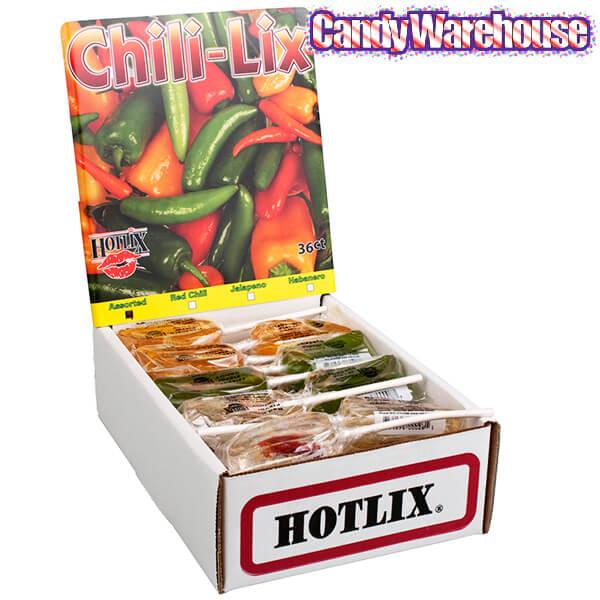 Chili Lix Pepper Shaped Lollipops: 36-Piece Box - Candy Warehouse