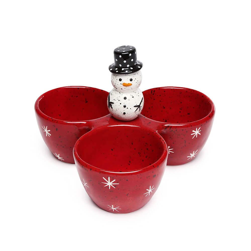 Christmas Snowman 3-Section Ceramic Candy Dish - Candy Warehouse