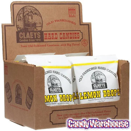 Claeys Hard Candy Drops Bags Lemon 12Piece Box Candy Warehouse