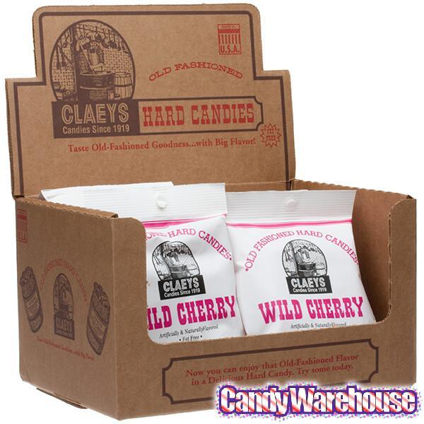 Claeys Hard Candy Drops Bags - Wild Cherry: 12-Piece Box - Candy Warehouse