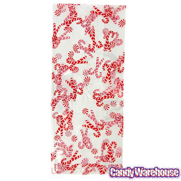 Clear Cello Candy Bags with Candy Canes: 100-Piece Box - Candy Warehouse