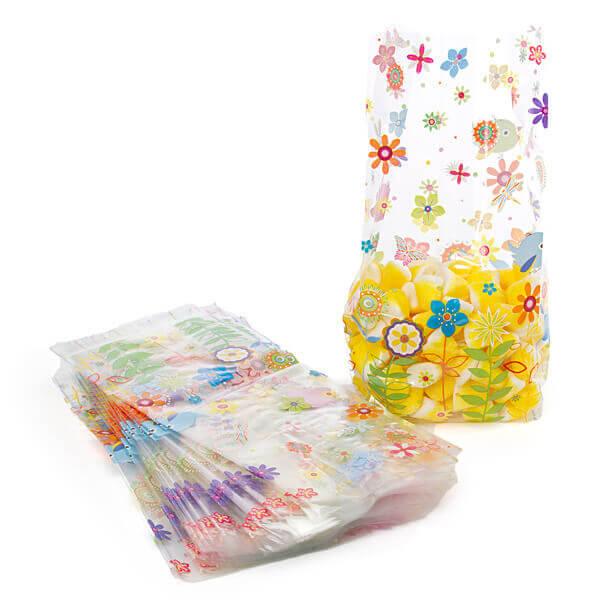 Clear Cello Candy Bags with Spring Flowers: 100-Piece Box - Candy Warehouse