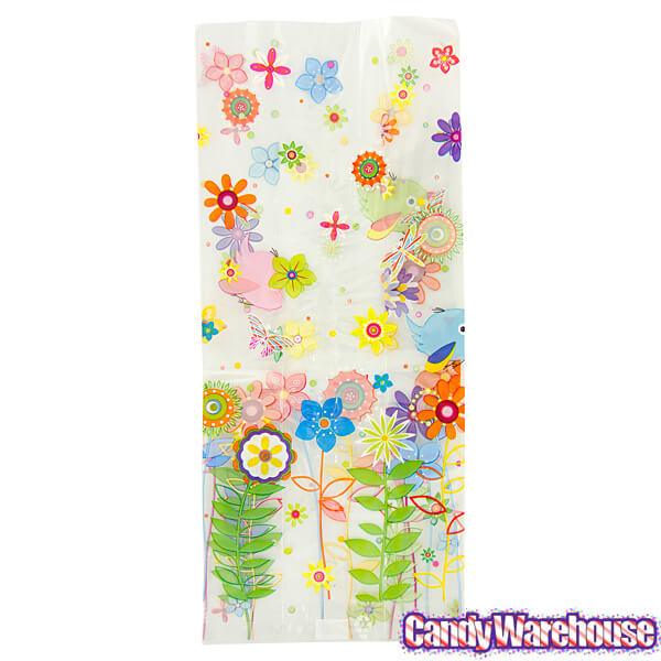 Clear Cello Candy Bags with Spring Flowers: 100-Piece Box - Candy Warehouse