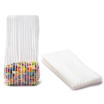 Clear Cello Candy Bags with White Stripes - Large: 100-Piece Box - Candy Warehouse