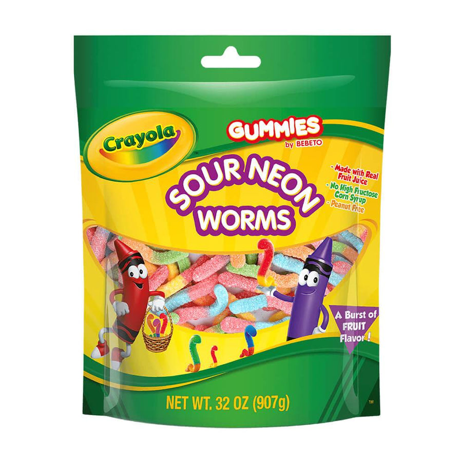 Crayola Sour Gummy Worms: 2LB Bag - Candy Warehouse