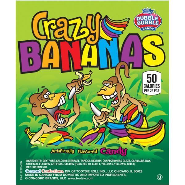 Crazy Bananas Assorted Colors Banana Candy: 5LB Bag - Candy Warehouse