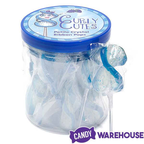 CurlyCutes Petite Crystal Ribbon Pops - Blue Raspberry: 20-Piece Jar - Candy Warehouse