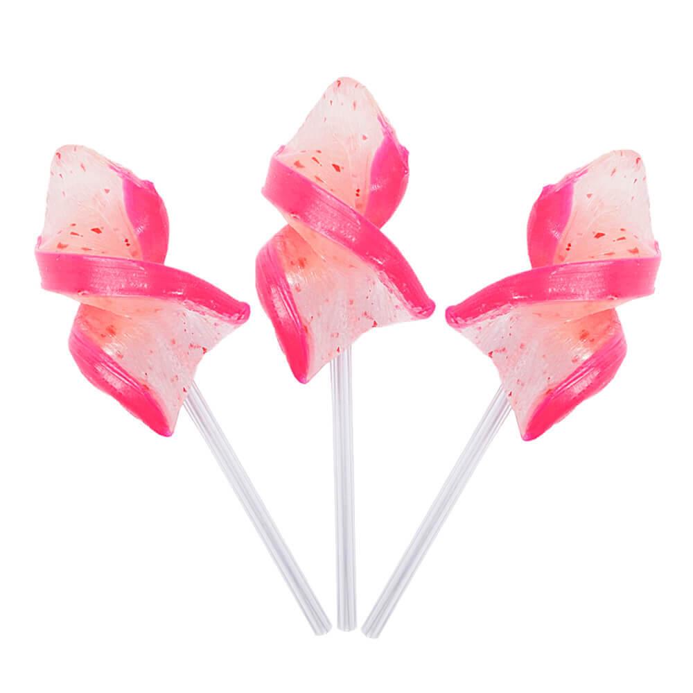 CurlyCutes Petite Crystal Ribbon Pops - Pink Strawberry: 20-Piece Jar - Candy Warehouse