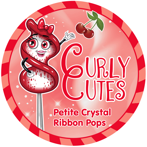 CurlyCutes Petite Crystal Ribbon Pops - Red Cherry: 20-Piece Jar - Candy Warehouse