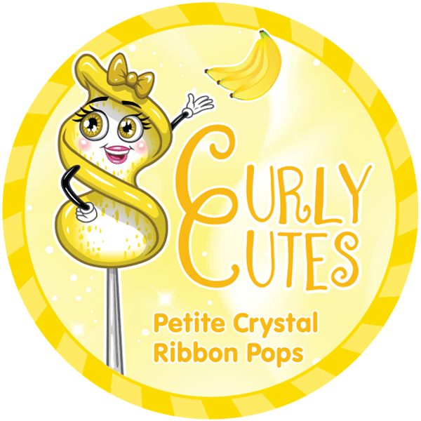 CurlyCutes Petite Crystal Ribbon Pops - Yellow Banana: 20-Piece Jar - Candy Warehouse