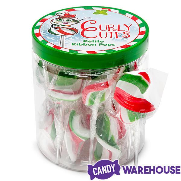 CurlyCutes Petite Ribbon Pops - Christmas Peppermint: 20-Piece Jar - Candy Warehouse