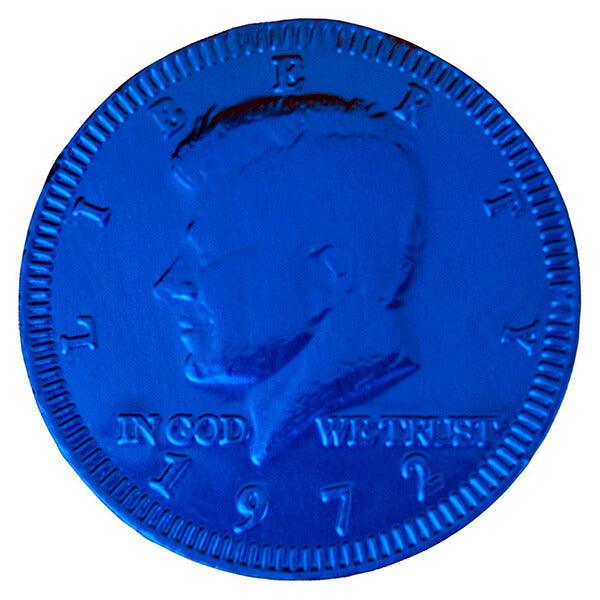 Dark Blue Foiled Milk Chocolate Coins: 1LB Bag - Candy Warehouse