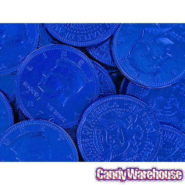 Dark Blue Foiled Milk Chocolate Coins: 1LB Bag - Candy Warehouse
