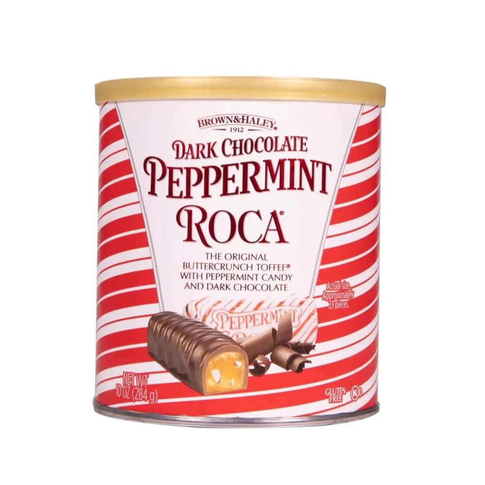 Dark Chocolate Peppermint Roca: 10-Ounce Tin - Candy Warehouse