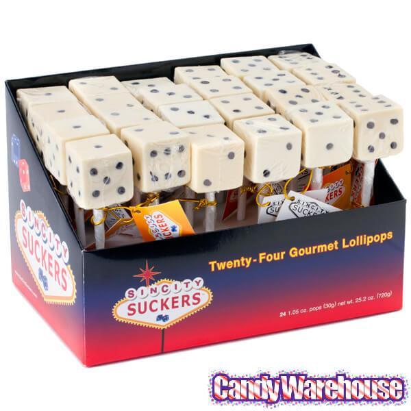 Dice Lollipops - White: 24-Piece Box - Candy Warehouse