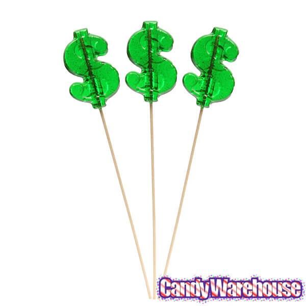 Dollar Sign Hard Candy Lollipops: 12-Piece Bag - Candy Warehouse