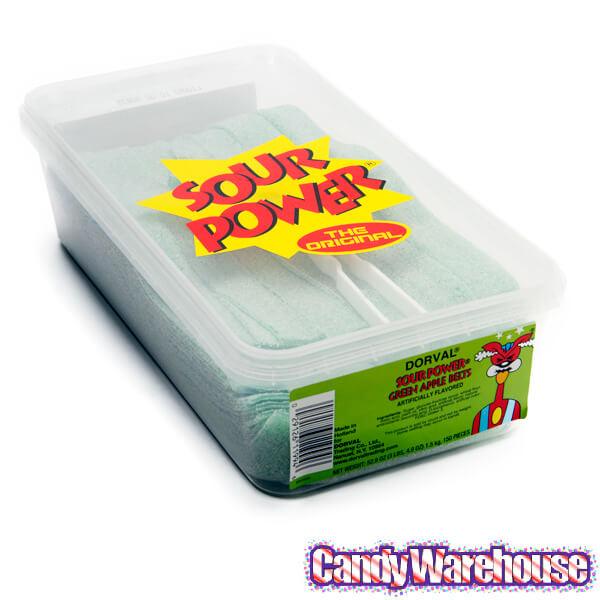Dorval Sour Power Belts Candy - Green Apple: 150-Piece Tub - Candy Warehouse