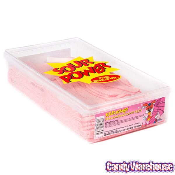 Dorval Sour Power Belts Candy - Pink Lemonade: 150-Piece Tub - Candy Warehouse