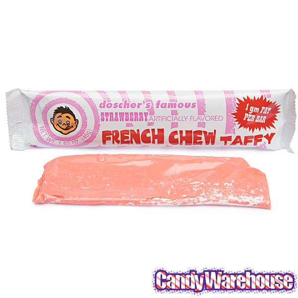 Doscher's French Chew Taffy Bars - Strawberry: 24-Piece Box - Candy Warehouse