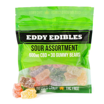 Eddy Edibles Assorted Sour CBD Gummies THC Free 600mg: 30 Gummy Bears - Candy Warehouse