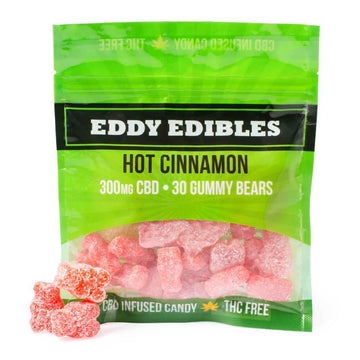 Eddy Edibles Hot Cinnamon CBD Gummies THC Free 300mg: 30 Gummy Bears - Candy Warehouse