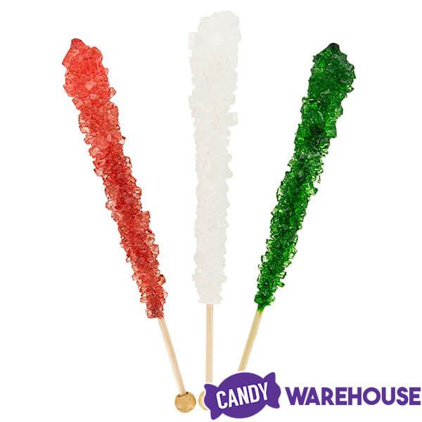 Espeez Rock Candy Crystal Sticks - Christmas Colors Assortment: 36-Piece Tub - Candy Warehouse