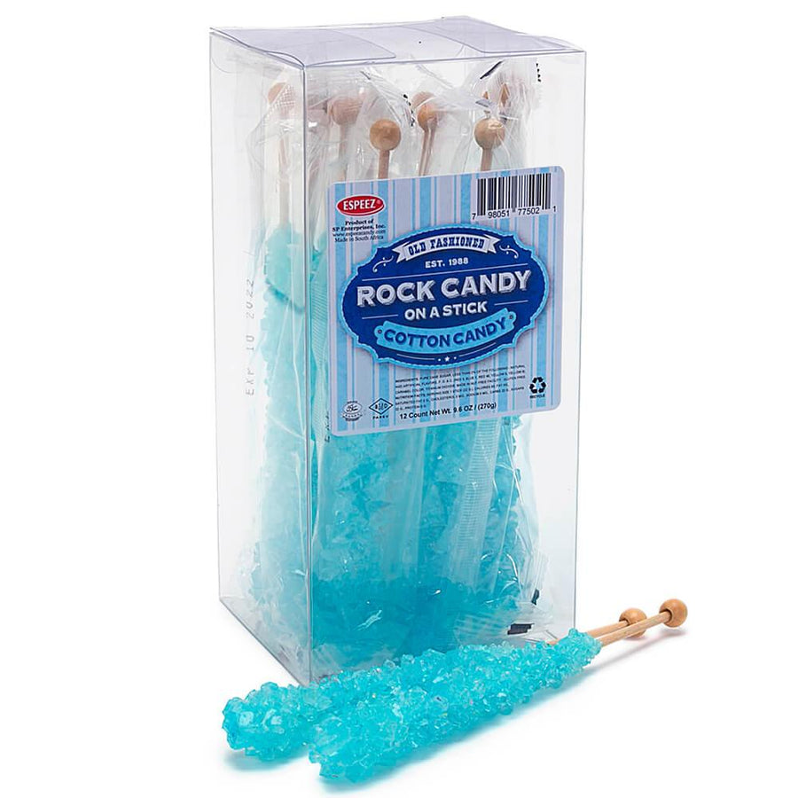 Espeez Rock Candy Crystal Sticks - Light Blue Cotton Candy: 12-Piece Box - Candy Warehouse