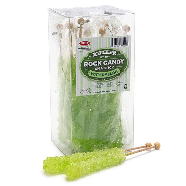 Espeez Rock Candy Crystal Sticks - Light Green Watermelon: 12-Piece Box - Candy Warehouse